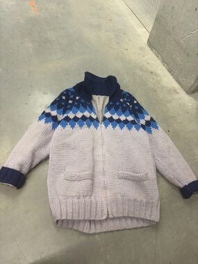 Vintage cowichan Chunky Knit Fair Isle Zip Cardigan Sweater